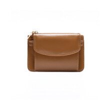 (Marron) Nouveau portefeuille court et simple pour femme, couleur unie, avec fermeture éclair et boucle