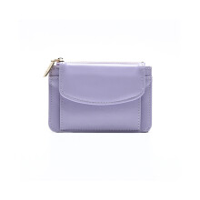 (Violet) Nouveau portefeuille court et simple pour femme, couleur unie, avec fermeture éclair et boucle