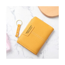 (Rouge) Nouveau porte-monnaie court pour femme, motif litchi, fermeture éclair, multifonctionnel