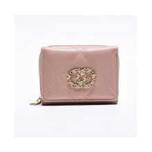 (Rose) Nouveau porte-monnaie court pour femme, couleur unie, point de voiture, damier, fermeture éclair