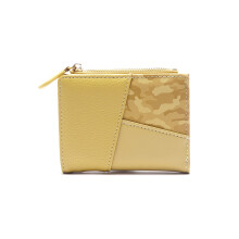 Portefeuille court à fermeture éclair et multi-emplacements pour femme (jaune)