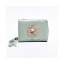(Vert) Porte-monnaie court multifonctionnel pour femme, couleur unie, avec fleurs et cartes