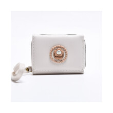 (Blanc) Porte-monnaie court multifonctionnel pour femme, couleur unie, avec fleurs et plusieurs cartes
