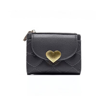 (Gris) Nouveau porte-monnaie court pour femme, couleur pure, simple, suture de voiture, amour, carte,
