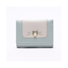 (Vert) Porte-monnaie court multi-cartes pour femme avec pince Ă billets en forme de chat