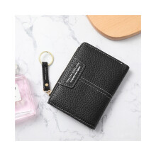 (Noir) Nouveau porte-monnaie court pour femme, motif litchi, fermeture éclair, multifonctionnel
