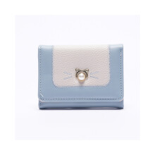 (Bleu) Porte-monnaie court multi-cartes pour femme avec pince Ă billets en forme de chat