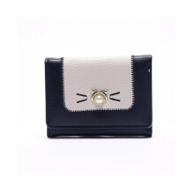 (Noir) Porte-monnaie court multi-cartes pour femme avec pince Ă billets en forme de chat