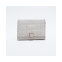(Blanc) Nouveau porte-monnaie court pour femme, couleur unie, couture de voiture, motif damier décoré,