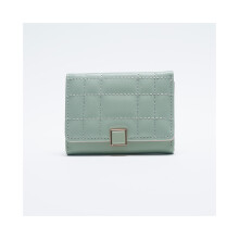 (Vert) Nouveau porte-monnaie court pour femme, couleur unie, couture de voiture, motif damier décoré,