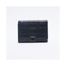 (Noir) Nouveau porte-monnaie court pour femme, couleur unie, couture de voiture, motif damier décoré,