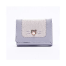 (Violet) Nouveau porte-monnaie court pour femme avec motif chat multicartes, pince à billets colorée