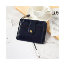 (Bleu) Nouveau porte-monnaie court pour femme, simple, rétro, fermeture éclair, grande capacité