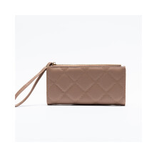 (Kaki) Nouveau sac à main long pour femme à carreaux diagonaux, simple, grande capacité, fermeture éclair