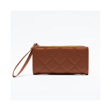 (Marron) Nouveau sac à main long pour femme à carreaux diagonaux, simple, grande capacité, fermeture
