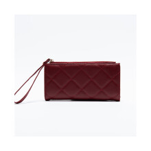 (Rouge) Nouveau sac à main long pour femme à carreaux diagonaux, simple, grande capacité, fermeture