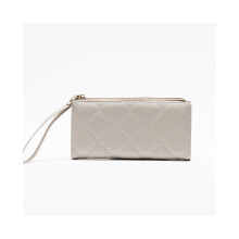 (Blanc) Nouveau sac à main long pour femme à carreaux diagonaux, simple, grande capacité, fermeture