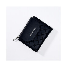 (Noir) Sac à cartes multifonctionnel, porte-monnaie court et léger en treillis de diamants pour femme