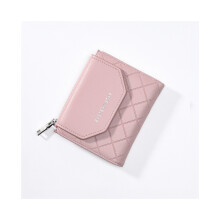(Rose) Porte-cartes multifonctionnel, porte-monnaie court et léger en treillis de diamants pour femme