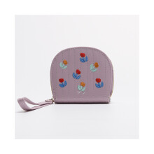 (Violet) Nouveau sac Ă main court pour femme avec broderie florale en PU, couleur unie, petit porte-monnaie
