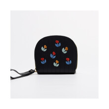 (Noir) Nouveau sac Ă main court pour femme avec broderie florale en PU, couleur unie, petit sac Ă main