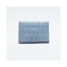 (Bleu) Nouveau porte-monnaie court pour femme, couleur unie, couture de voiture, motif damier décoré,