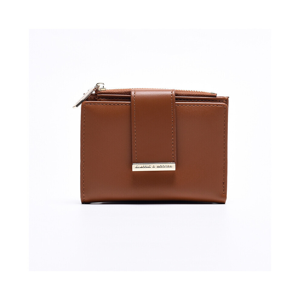 (Marron) Sac à main court pour femme, simple, de haute qualité, couleur pure, avec fermeture éclair