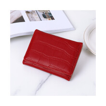 (Rouge) Nouveau portefeuille court pour femme, couleur unie, motif pierre simple, léger, petit