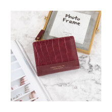 (Rouge) Nouveau portefeuille court pour femme rétro simple couleur unie imprimé pierre portefeuille
