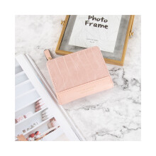 (Rose) Nouveau portefeuille court pour femme rétro simple couleur unie imprimé pierre portefeuille double