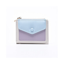 (Bleu) Nouveau porte-monnaie court pour femme avec fermeture éclair et boucle, couleur unie, multi-cartes