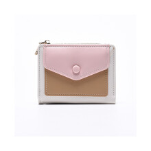 (Rose foncé) Nouveau porte-monnaie court pour femme avec fermeture éclair et boucle, couleur unie, multi-cartes