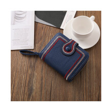 (Bleu) Nouveau porte-monnaie court pour femme, couleur unie, style rétro, multi-cartes, petit porte-monnaie