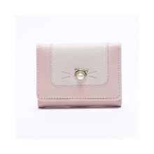 (Rose) Porte-monnaie court multi-cartes pour femme avec pince Ă billets en forme de chat