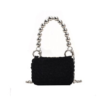 Mini sac à main élégant en velours (noir) pour garçons et filles avec décorations en perles pour enfants