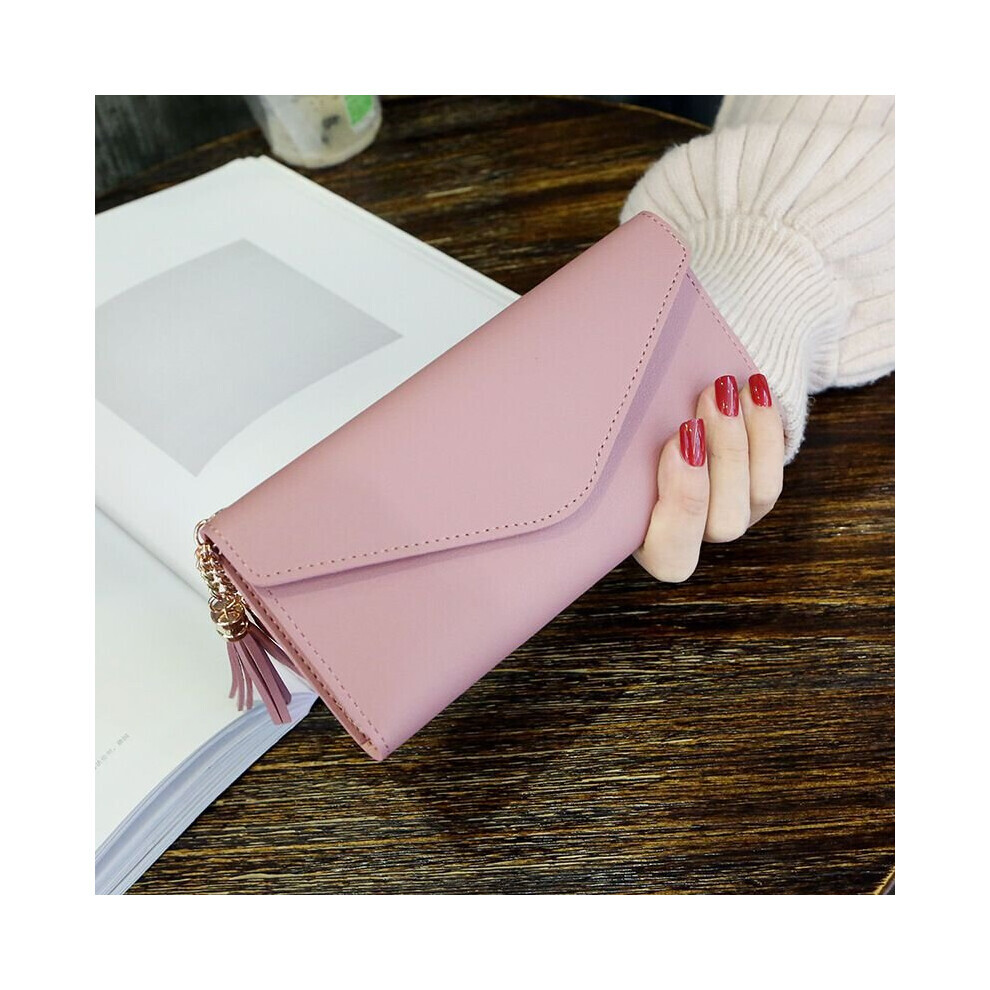 (Rose-L) Portefeuille en cuir PU tendance pour femme avec porte-cartes