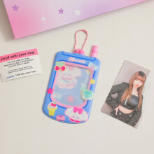 Porte-clés transparent en forme de téléphone (bleu) pour carte d'affichage photo, étui de protection