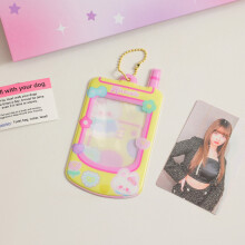 (Jaune) Porte-clés de téléphone transparent en forme de porte-photo, carte de bus, étui de protection