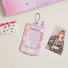 (Rose) Porte-clés de téléphone transparent en forme de carte d'affichage photo, étui de protection pour