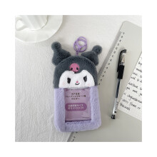 Porte-cartes en peluche (chat violet) avec pochette transparente pour ranger vos photos