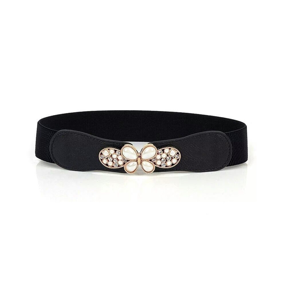 (Rhinestone Butterfly Black)Ceinture femme polyvalente taille RCA en noir blanc et rouge pour chaque tenue
