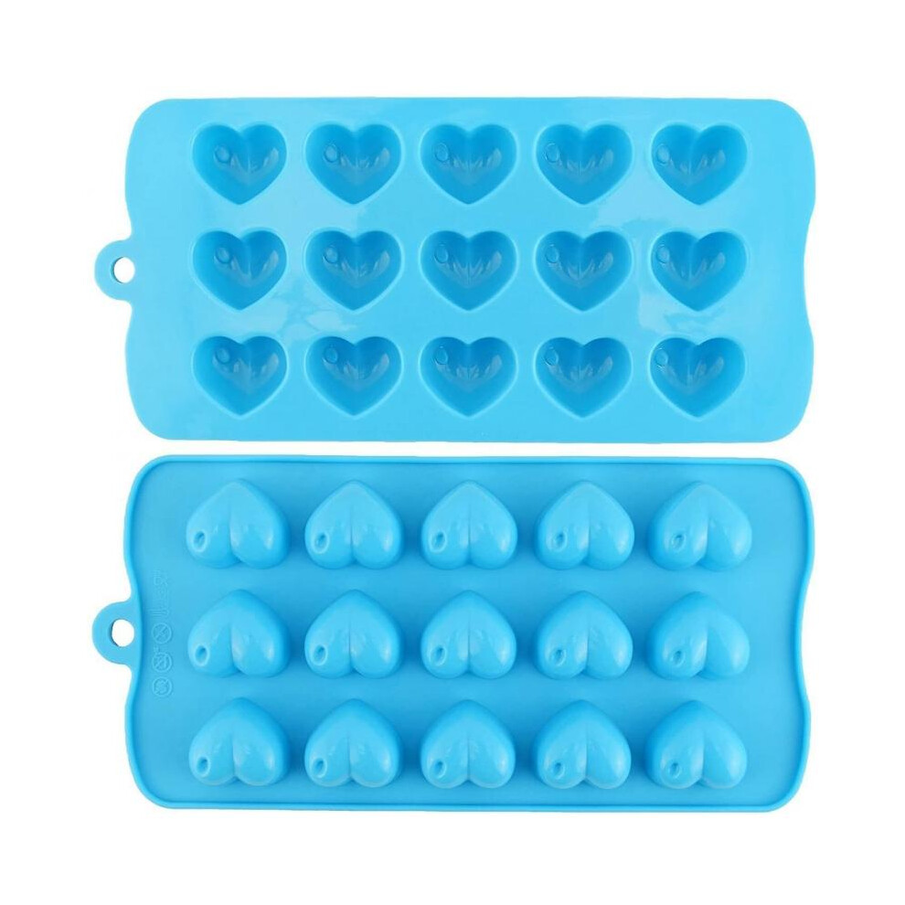Candy Molds & Ice Cube Trays with Bonus 3 Droppers - Hearts, Stars & Shells Silicone Chocolate Moldblueyellowgreen