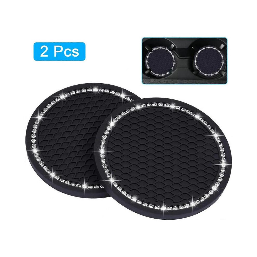 Car Coasters, 2 Pack PVC Car Cup Holder Gadget Auto Insert Coaster - Anti Slip Universal Vehicle Interior Accessories  (2.75" Diameter) Black