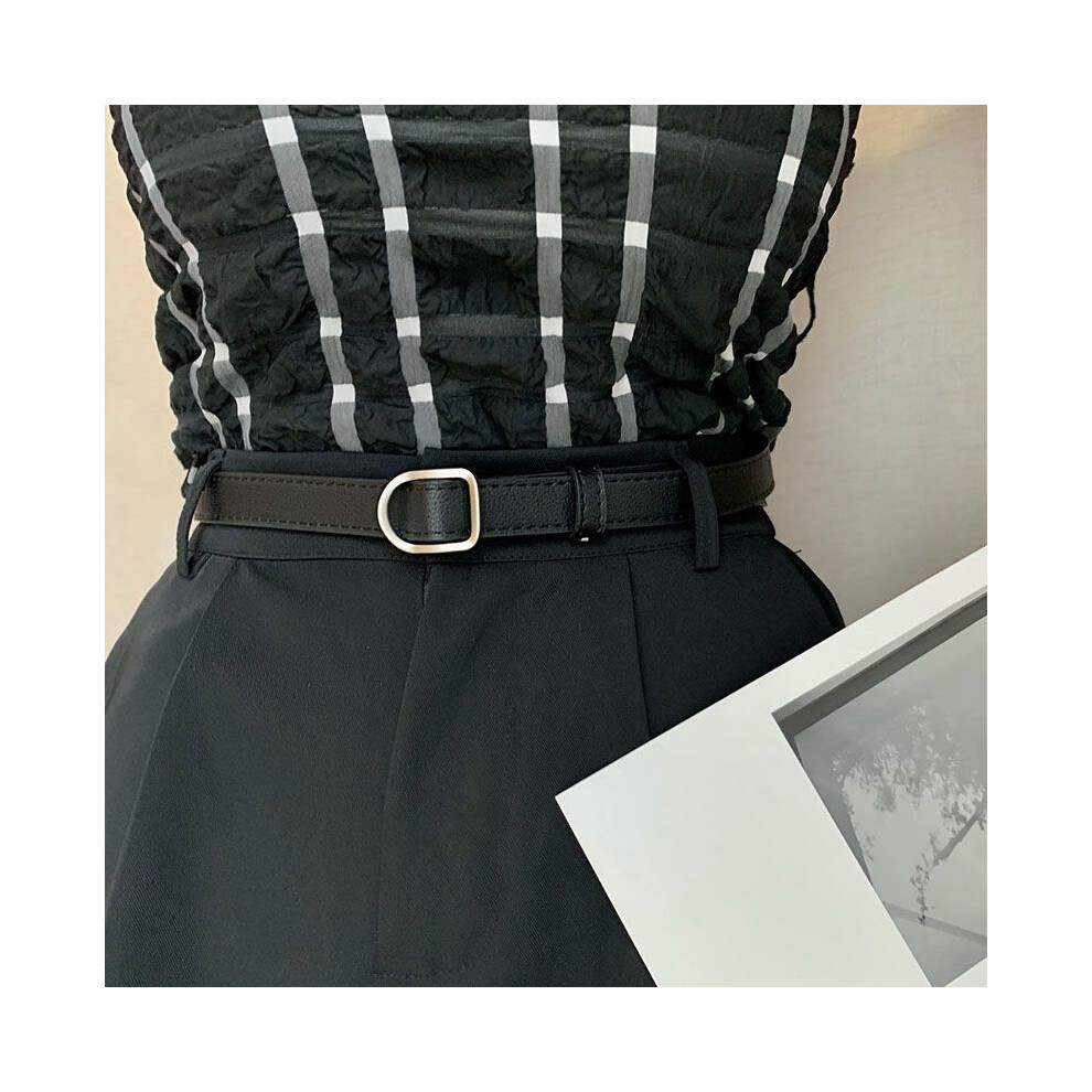 (Black Wave)Élégant pantalon été femme en jean avec design vintage et boucle lisse en noir