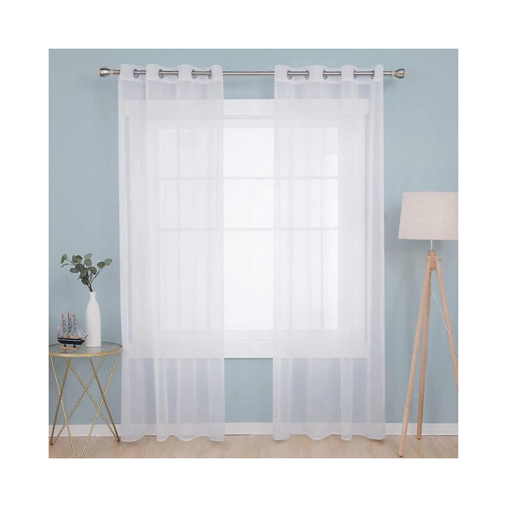 Set of 2 White Sheer Curtains Decoration Bedroom Living Room with White Eyelets 140x138cm