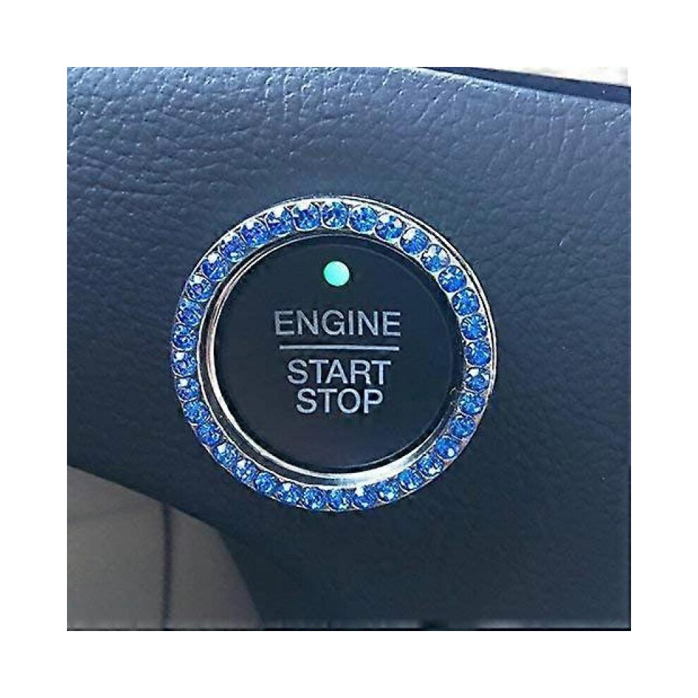 Crystal Rhinestone Car Bling Sticker Ring Emblem, Auto Start Engine Ignition Key & Button Bling, By Bling Car Decor (Blue)