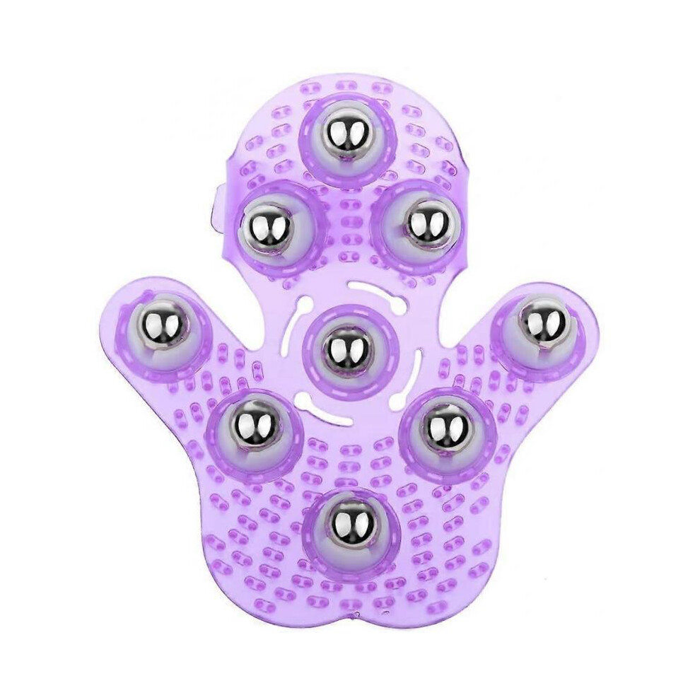 Metal rolling ball massage glove for the body, palm design, purple, for beauty and relaxation