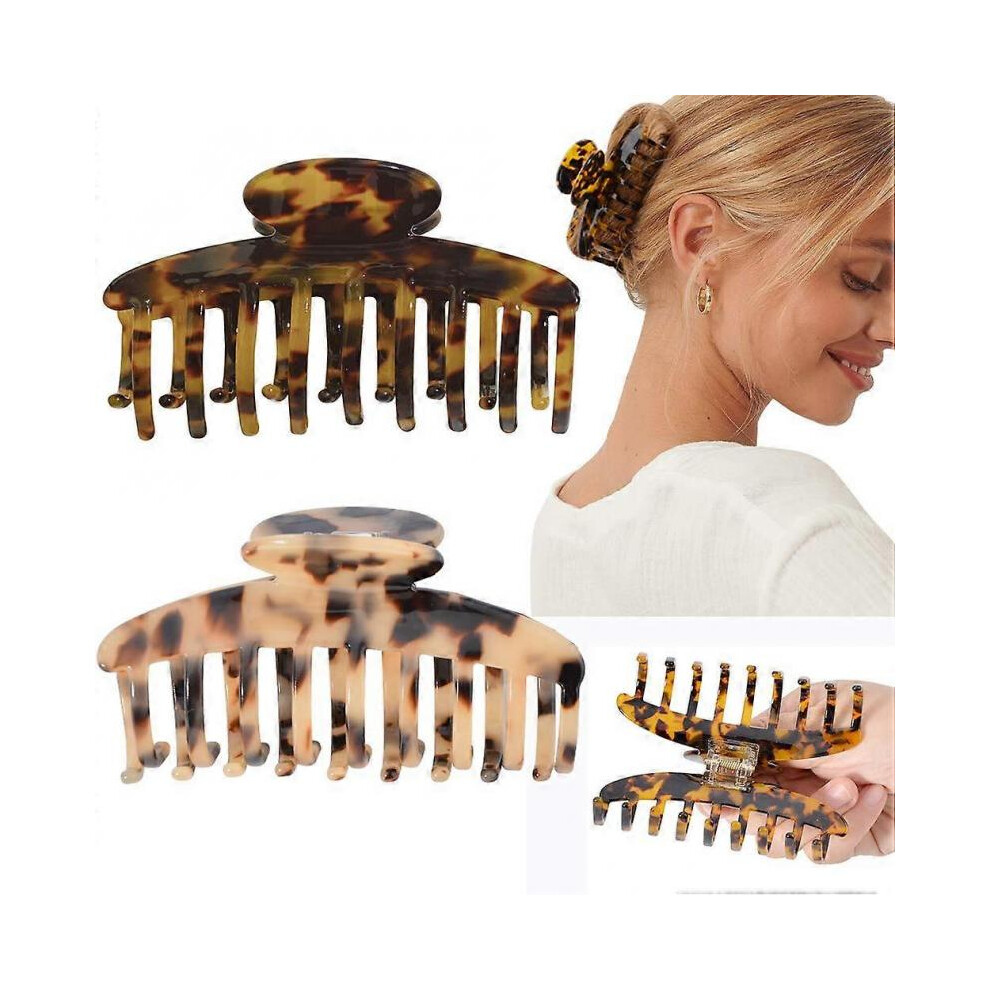 Big Claw Hair Clips 3.8 Inch Tortoise Banana Hair Clips for Women Girls Thin Hair French Design , 2 Color Available (2 Packs)