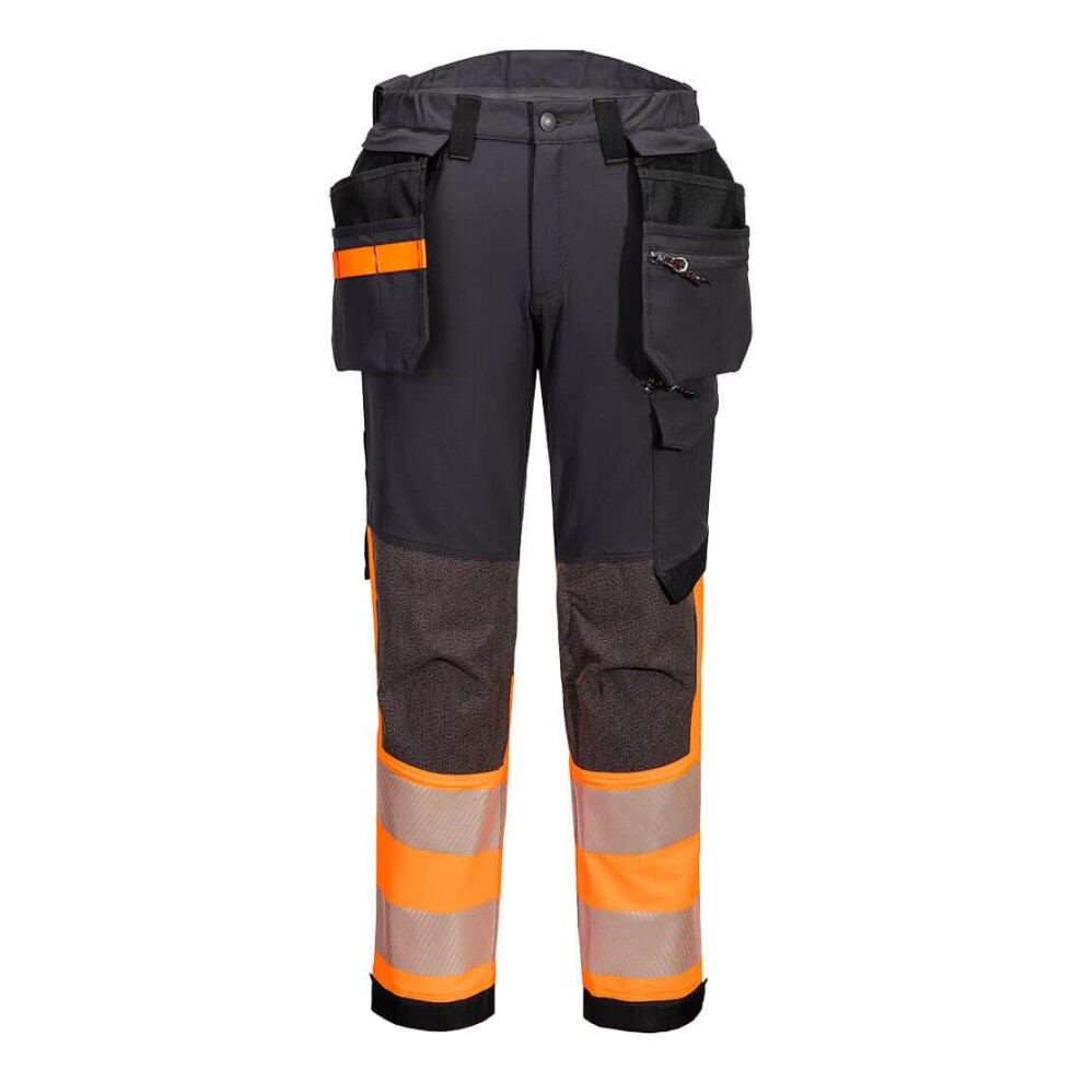 (48T, Orange/Metal Grey) Portwest Mens EV4 Stretch Hi-Vis Detachable Holster Pocket Trousers