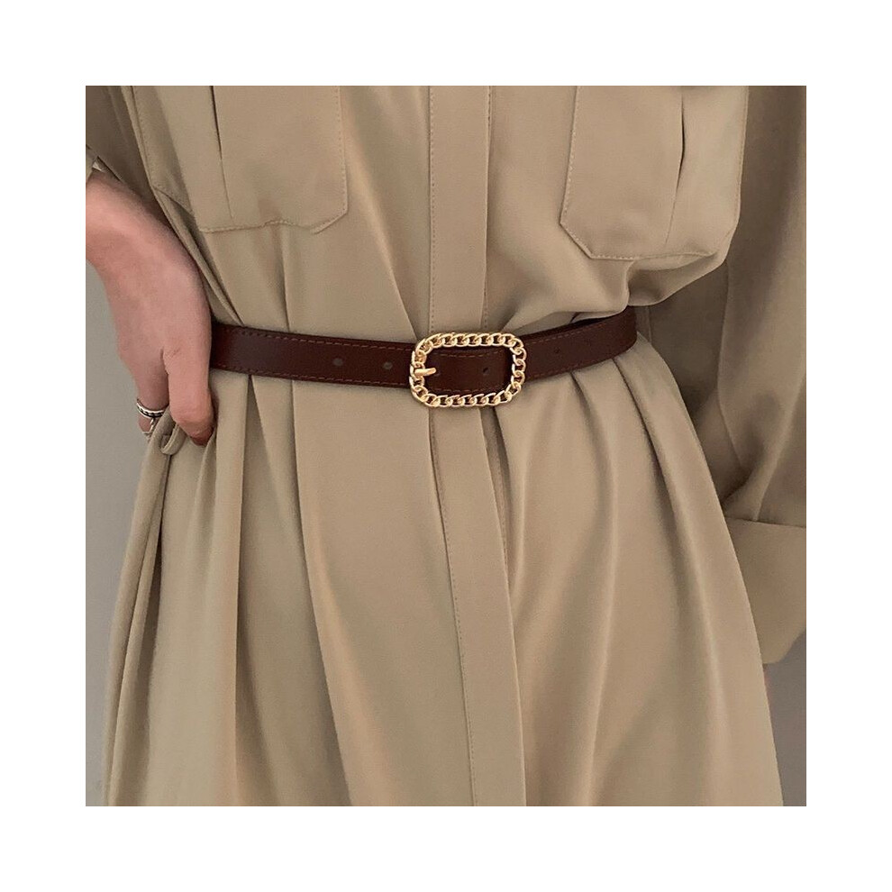 (Brown)Ceinture noire polyvalente mode pu idéale pour robes d'été et tenues jeans chics